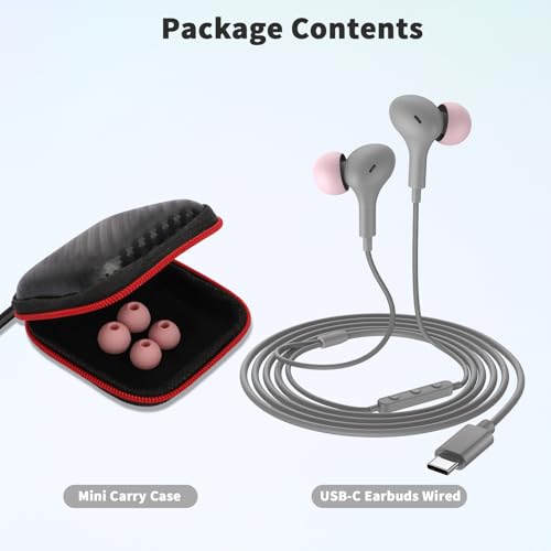 USB C Headphones Wired Earbuds for iPhone 18Pro Max 17 16 15,Grey