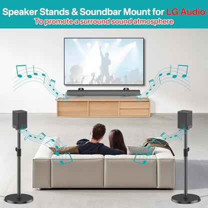 Heavy-Duty Speaker Stands Pair for LG Speaker Stands with LG Soundbar Mount - Height Adjustable Floor Speaker Stands for LG Surround Sound Speaker Stands SPQ8-S S95QR 578S1-S S78S2-S S65S3-S S55TR