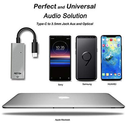 DA-03 USB-C DAC Audio Converter 192kHz 24bit Toslink Optical 3.5mm AUX Output External Sound Card