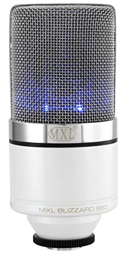 MXL 990 Condenser Microphone for Podcasting, Singing, Home Studio Recording, Gaming & Streaming | Blue LED lights | XLR | Large Diaphragm (BLIZZARD) - style: Blizzard