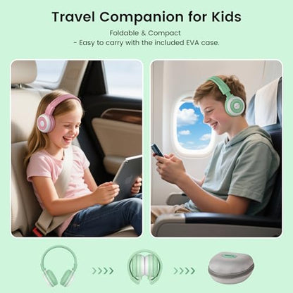 SIMOLIO Manyshare Kids Wireless Headphones with Case & Mic, Audio Sharing | Share One Audio Source with Multiple Headphones Wirelessly. Kids Bluetooth Headphones for Classroom, Family Trips & Parties - color: Green+Blue
