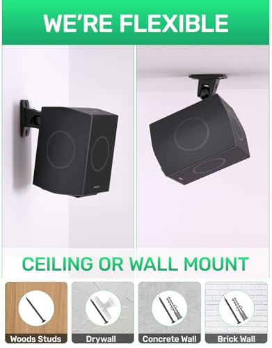 Surround Sound Rear Speaker Wall Mount, Aluminum, Max 11 lbs, 2 Pack | Adjustable Angle, Aluminum Build, Fits 1/4"-20, 5mm & 4mm Threads, Compatible with Roku, Samsung Q990D/Q990F and Others