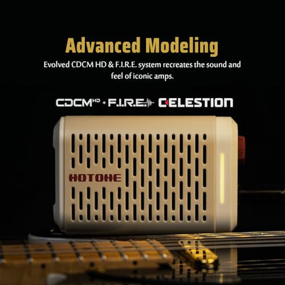 HOTONE Pulze Mini 5W Mini Ultra-Portable Smart Guitar Amp & Speaker | Ultra-portable amp & BT speaker in one.191 effects,200 tones(Presets), up to 20 user IRs &11-hr battery - color: White