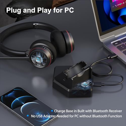 Bluetooth Headset with Microphone, Wireless Headset with Mic & Mute Button, 40 Hrs Working Time Noise Cancelling Bluetooth 5.2 for PC Laptop Teams Zooms Work Business Meeting
