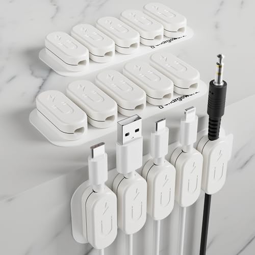 Magnetic Cable Clips, 10-Pack Adhesive Cord Organizer for Nightstand, White | Magnetic Cable Holder for Desk, Wall & Car, Cable Management Clips for USB-C, Lightning, HDMI & Charging Cables