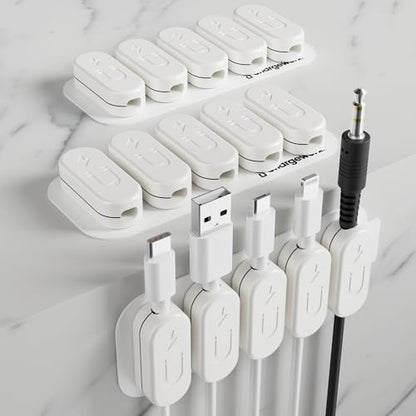 Magnetic Cable Clips, 10-Pack Adhesive Cord Organizer for Nightstand, White | Magnetic Cable Holder for Desk, Wall & Car, Cable Management Clips for USB-C, Lightning, HDMI & Charging Cables