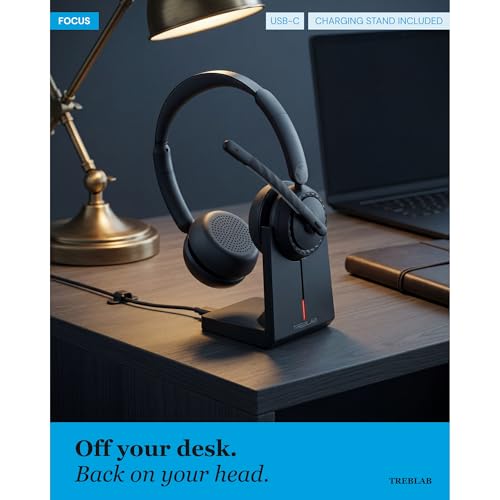 TREBLAB C7-Pro Wireless Bluetooth Headset, 60H Playtime, Bluetooth 5.3 | 40mm Drivers, Type-C Fast Charging, IPX4 Waterproof, Wireless Headset with Mic for Work, Home Office, Calls, Laptop, PC