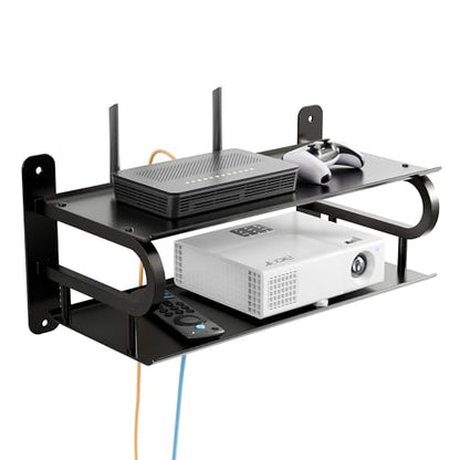 16" X 10" Floating Projector Shelf for Wall, WiFi Router Shelf with Cable Hole for TV Components|DVD Players|Games Consoles, Projector Wall Mount Shelf for Living Room,Bedroom,Office-Black