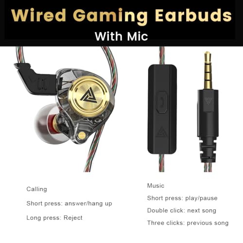 Wired Gaming Earbuds 2 Pack, Ak3file in Ear Monitors, Deep Bass Sound Wired Earbuds, HiFi in Ear Headphones with 1DD 10mm Dynamic Driver, IEM for Music Gaming Video Calling (Black+Black) - color: Black+Black