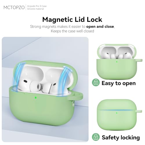 for AirPods Pro 3 Case 2025,Come with Cleaner Kit,Magnetic Teal | Silicone Protective Cover for Airpod Pro 3rd Generation Case with Keychain,for Women Men,One-Piece Design,Shockproof,Magnetic - color: A1-Magnetic Pastel Green