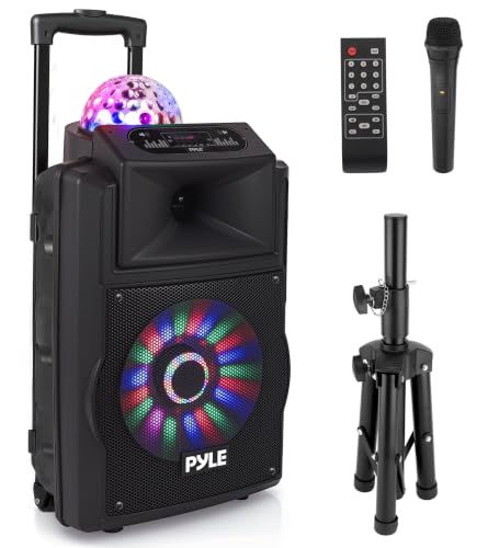 Wireless Portable PA Speaker System - 700 W Battery Powered Rechargeable Sound Speaker and Microphone Set with Bluetooth MP3 USB Micro SD FM Radio AUX 1/4" DJ Lights - for PA/Party - Pyle PSUFM1280B - color: Black