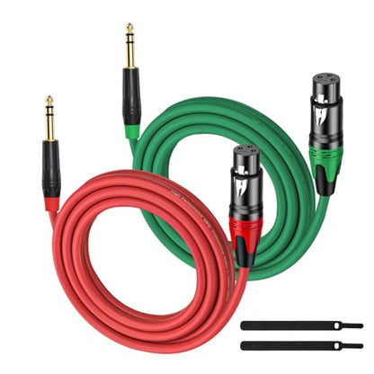 XLR Female to 1/4 (6.35mm) TRS Mono Jack Cable 10FT, 2 Pack, Red and Green, for Dynmic Microphone, Balanced 3 Pin XLR to TRS Plug Mic Cord, Plated Conductors - size: 10FT, style: XLR Female to 1/4"