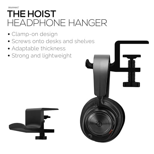 BRAINWAVZ [EOL] Hoist - Headphone Hanger Stand with Adjustable Clamp, Screws On to Desks & Shelves, No Mess, Space Saving Headset Holder, Easy to Install - Black [EOL]