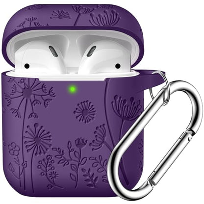 Lerobo for AirPod Case 2nd/1st Generation with Keychain | Flower Engraved Silicone Protective Cover for AirPods 2 Case, Wireless Charging, Shockproof, One-piece Design, Purple - color: Purple