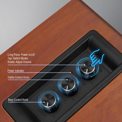 Computer Speakers, Bluetooth 5.3, USB-C, AUX/RCA, 3-Inch Woofer, Brown | A 3-inch carbon fiber woofer and 1-inch silk dome tweeter in wood cabinets. For PCs, turntables, TVs, gaming and music. - color: Brown