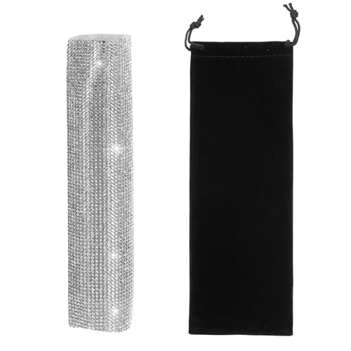 MECCANIXITY Silver Mic Handle Cover, Rhinestones Microphone Handle for Most Universal Wireless Microphones, Mic Not Included(with Black Velvet Bag) - color: Silver Black