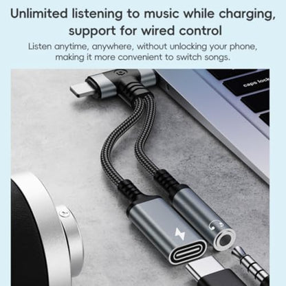 2 in 2 Light-ning and USB C to 3.5mm Headphone and Fast Charger Adapter, Type-C to 3.5mm Jack Aux Adapter Converter Dongle Audio Cable for i-pad i-Phone 16 15 14-11,X, Sam-sung, Pixel, Support Calling