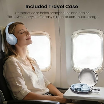 TOZO HT3 Hybrid Noise Cancelling Wireless Headphones, 90H Over Ear Headset | Hi Res Audio, AI Voice Assistant, Dual Device Connection, 32 Custom EQs, Built In 5 Mics, ANC, Foldable with Case - color: Blue