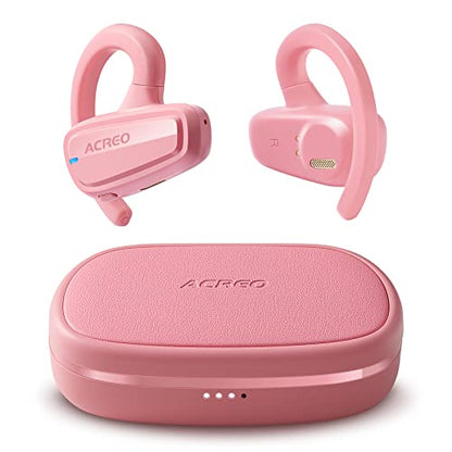 The Next Generation Open Ear Headphones, OpenBuds, True Wireless Earbuds with Earhooks, Bluetooth Workout Headphones, 18 Hours Playtime with Case, IPX7 Waterproof, Pink