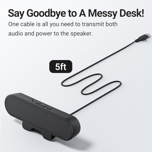 HERCHR Computer Speaker, 10W Mini Sound Bar High Definition Stereo Loud Sound Volume Control USB Wired Easily Clamps Display Desktop PC Speaker for Audio