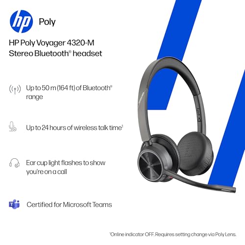 Poly Voyager 4320 UC Wireless Headset & Charge Stand - Noise-Canceling Wireless Headphones with Mic - Connect to PC via USB-C to USB-A Adapter, Cell Phone via Bluetooth, Microsoft Teams Certified - style: Headset + Charge Stand, Teams Version