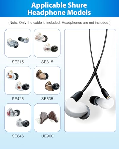 Earphone Replacement Cable 64Inch Detachable Earphone Cable for Shure SE215 | for SE315 SE425 SE535 and SE846 (EAC64BK, Black)