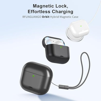 RFUNGUANGO AirPods 4 Case with Magnetic Lid Phone Stand, Grey | Compatible with AirPods Pro 4th Generation, Wireless Charging Compatible with Cleaning Kit & Lanyard - color: WCW-Grey, size: AirPods 4 Case