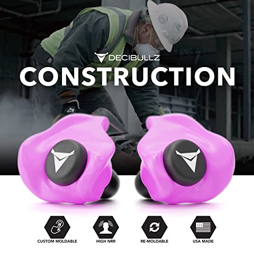 Decibullz Custom Molded Earplugs, 31dB Highest NRR, Comfortable Hearing Protection for Shooting, Travel, Swimming, Work and Concerts (Pink) - color: Pink