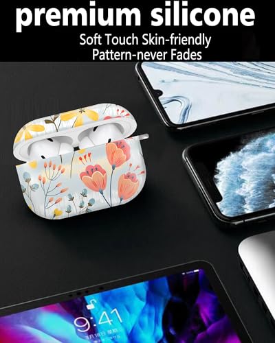 Cute Hard Case Compatible with AirPods Pro 2nd/1st Generation, Protective Cover with Golden Keychain, Fits 2023/2022/2019 Models, for Women, Girls, and Men(Cute Flower Leaf - color: Cute Flower leaf