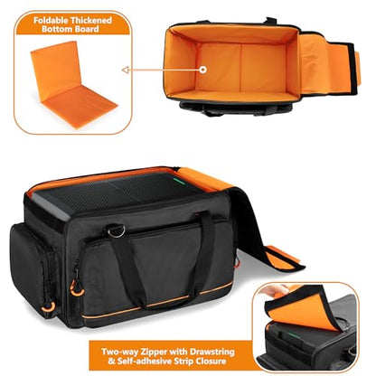Speaker Carrying Bag Compatible with Mackie Thump Go 8", Loudspeaker Bag | with Removable Bottom Board, Padded Handle and Shoulder Strap, Multiple Pockets for Microphone, Cable, Storage, Black