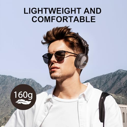 Active Noise Cancellation Wireless Bluetooth On-Ear Headphones:with - Hi Res Sound Up to 55H Battery Life, Lightweight, Comfortable, Foldable Design, for Home Office Travel, Dark Brown - color: Dark brown