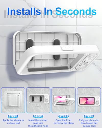 Shower Phone Holder Waterproof with Wireless Bluetooth Speaker | 360° Rotation Wall Mount Phone Holder for Shower, Anti-Fog High Sensitivity Shower Phone Case for Bathroom Bathtub Kitchen