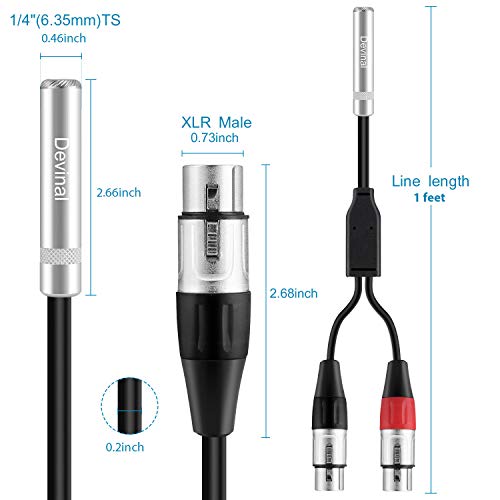 1/4" Female to Dual XLR Y Cable - 6.35mm TRS to 2 XLR Microphone Converter - 1FT Audio Breakout Cord - color: XLR Female