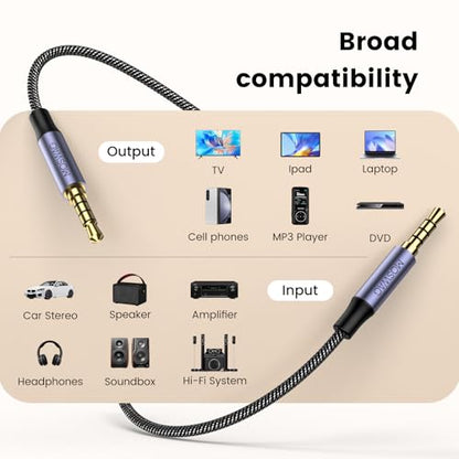 MOSWAG 3.5mm Audio Cable 3.5mm Male to Male Audio Cable 4Pole TRRS Jack Aux | 6.6ft Nylon Braided Hi-Fi Stereo Aux Cord for Headphones, PS4, Smartphone, Tablets, Headset, PC, Laptop and More - size: 6.6FT/2Meter