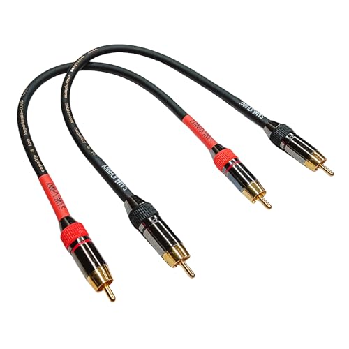 RCA Cable 2-Pack 1Ft Gold OFC, Low Noise for Subwoofer Amplifier