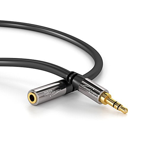 KabelDirekt – Headphone 3.5mm Extension Lead Cable – 20ft | Aux audio cable, male jack plug/female jack, practically break-proof metal casing, perfect for headphones, black - size: 20 feet