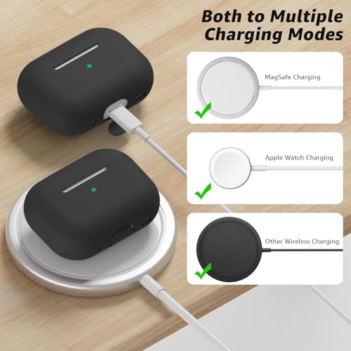 Compatible with Airpods Pro 2 Case, Soft Silicone Skin Cover Protective Cases with Cleaner kit and Lanyard Compatible for AirPod Pro 2nd Generation, Front LED Visible - Deep Space Gray