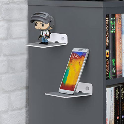 BRAINWAVZ 2-Pack 4” Small Floating Shelf Bluetooth Speaker Stand, Adhesive & Screw Wall Mount, Anti Slip, for Cameras, Baby Monitors, Webcam, Router & More, Universal Holder (SHELF11 White) - color: White
