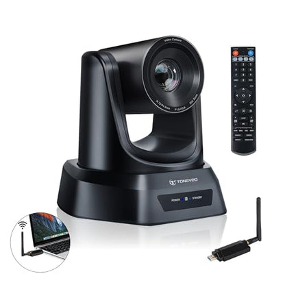 TONGVEO Wireless AI PTZ 20X Zoom Camera with Auto-Tracking: Built-in 5.8GHz Receiver for Cable-Free Setup, 1080P 60fps Conference Camera for Church Services, Online Classes & Hybrid Meetings - color: Gloss