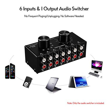 6-In-1-Out Audio Switcher Audio Signal Selector Box Splitter Distributor with Control RCA Jacks