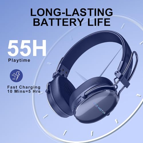 Wireless Bluetooth On-Ear Headphones:with Active Noise Cancellation - Hi Res Sound Up to 55H Battery Life, Lightweight, Comfortable, Foldable Design - color: Blue
