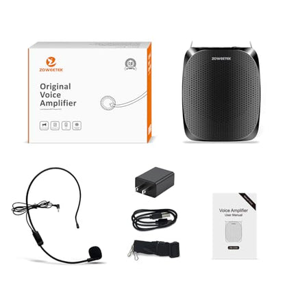 ZOWEETEK Portable Rechargeable Mini Voice Amplifier for Teachers - color: Black