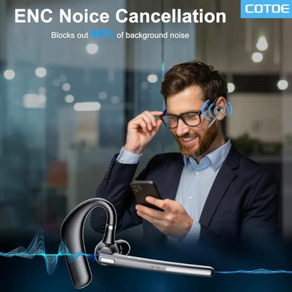 Bluetooth Headset with 72-Hour Talk Time & 500mAh Charging Case, Bluetooth V5.3 Headset with Noise Cancelling Mic – Wireless Earpiece Hands-Free Headphones for Office Trucker Driving Business,Black