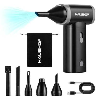 HAUSHOF 8V Mini Electric Air Duster-110,000RPM High Power Compressed Air blower, Rechargeable Brushless Motor Durable Cleaner, Variable Speed Dust Blower for Computer, PC Keyboard, Electronics, Car...