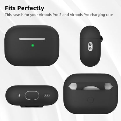 Compatible with Airpods Pro 2 Case, Soft Silicone Skin Cover Protective Cases with Cleaner kit and Lanyard Compatible for AirPod Pro 2nd Generation, Front LED Visible - Deep Space Gray