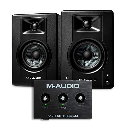 M-Audio Recording, Streaming and Podcasting Bundle – M-Track Solo USB Audio Interface and 120W BX4 Stereo Speakers, Plus a Software Suite Included