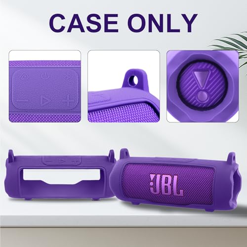 co2CREA Silicone Case for JBL Flip 7 Portable Waterproof Speaker, Purple | Portable Travel Soft Cover with Detachable Shoulder Strap, Protective Skin Case, Hands-Free Carrying, Lightweight - color: Purple Case