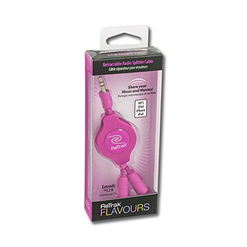ReTrak Retractable Headphones Splitter, Pink (ETCABLESPLPK ) - color: Pink