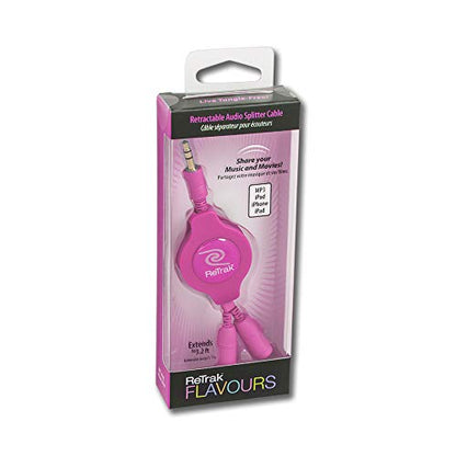 ReTrak Retractable Headphones Splitter, Pink (ETCABLESPLPK ) - color: Pink