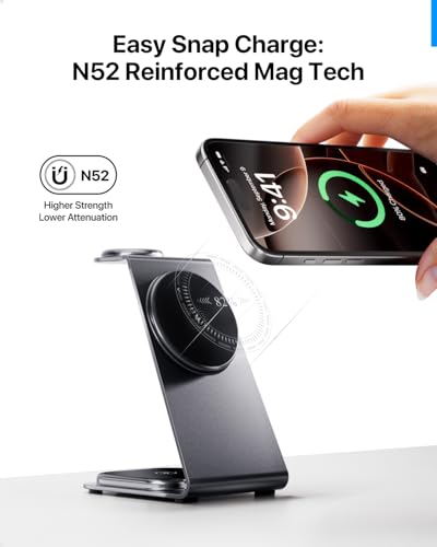 Intoval 3 in 1 Wireless Charging Station for Magsafe, Magnetic Charger for iPhone 16 15 14 13 12 Pro Max, Wireless Charger for Apple Watch 10 Ultra SE 9 8 7 6, for AirPods 4 Pro 2 3 (Desert)